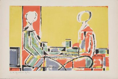 null Jacques LAGRANGE, (1917-1995)
Deux figures à table, lithographie en couleurs...