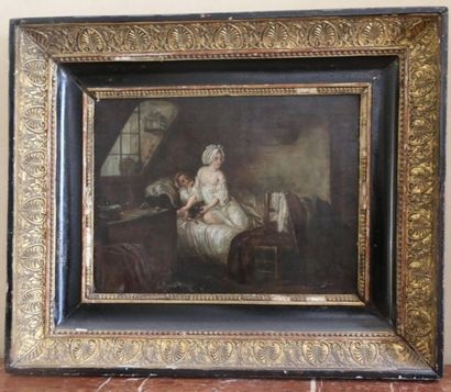 null French school of the 18th century.
Le levé. 
Oil on canvas. Original canvas....