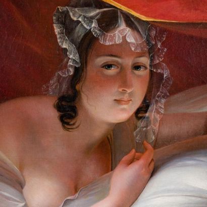 null Entourage de Claude-Marie DUBUFE (1790- 1864)
Femme allongée dans son alcôve
Huile...