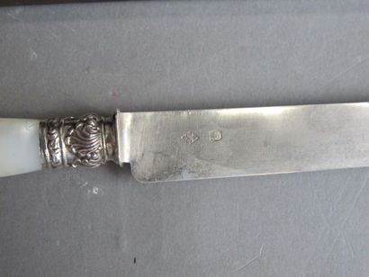null Eighteen fruit knives in silver and mother-of-pearl with embossed decoration...