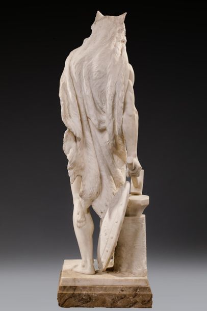 null Charles PETRE (1828-1905) 
Siegfrid forgeron.
Groupe en marbre blanc de Carat...