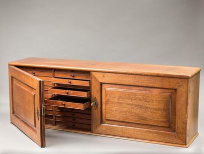 null Mahogany medallion opening by two molded doors revealing forty-eight drawers.
19th...