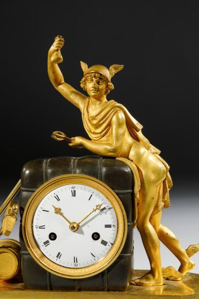 null Clock allegory of trade in chased and gilt bronze and brown patina representing...