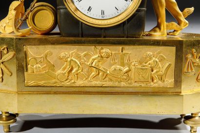 null Clock allegory of trade in chased and gilt bronze and brown patina representing...