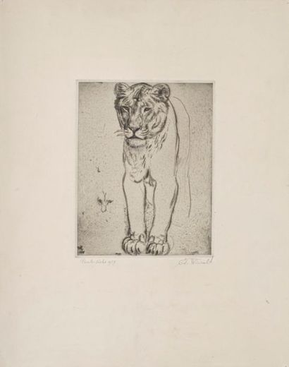 null Eduard WIIRALT (1898-1954)
Lionne, 1937
Pointe sèche en noir, monogramme et...