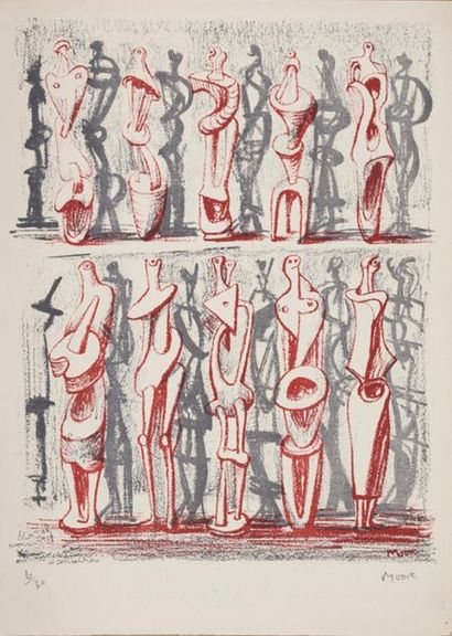 null Henry MOORE (1898-1986)
Figures and Shadows, 1951,
Lithographie en rouge et...