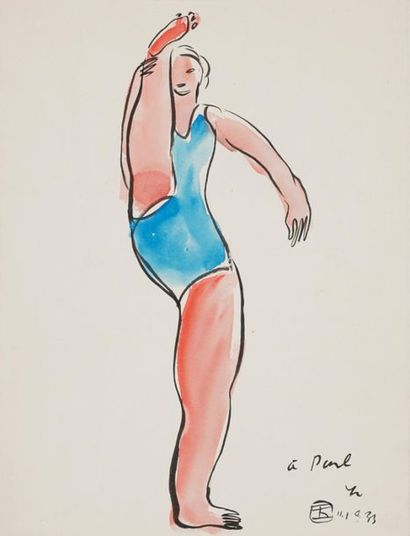 null SANYU (1901-1966)
Baigneuse à la jambe droite levée, 11.1933, aquarelle et encre...