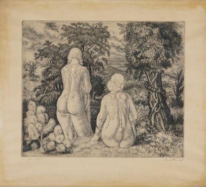 null Eduard WIIRALT (1898-1954)
Deux baigneuses dans un paysage, 1934
Eau-forte en...