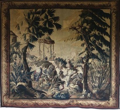 null Early 18th century Aubusson tapestry based on a cardboard box of Pillement,...