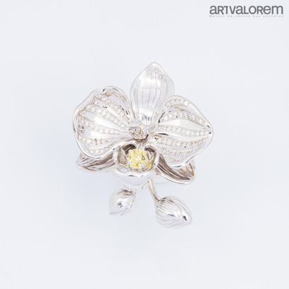 null EDEENNE
Bague en or gris 750°/°° modèle " Fleur d'orchidée" sertie d'un diamant...
