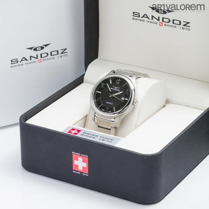 null SANDOZ Geneva
Men's stainless steel wristwatch, black graphite dial with diamond-tipped...