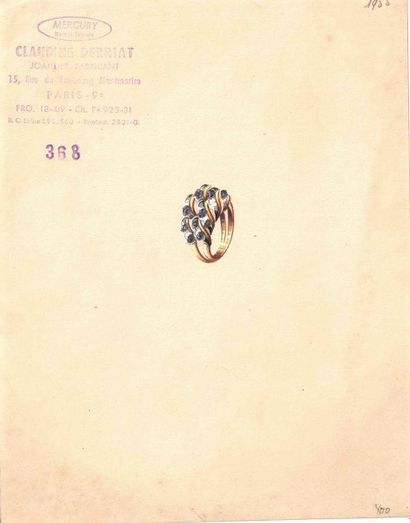 null Douze dessins de bijoux: montre, bagues et broches des années 40-50 sur papier...