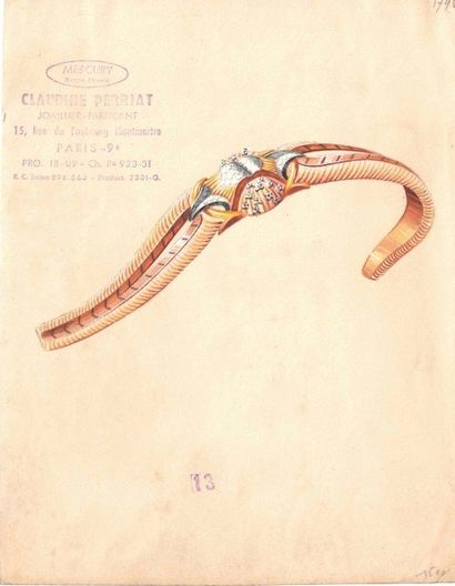null Twelve drawings of jewels: watch, rings and brooches from the 40's and 50's...