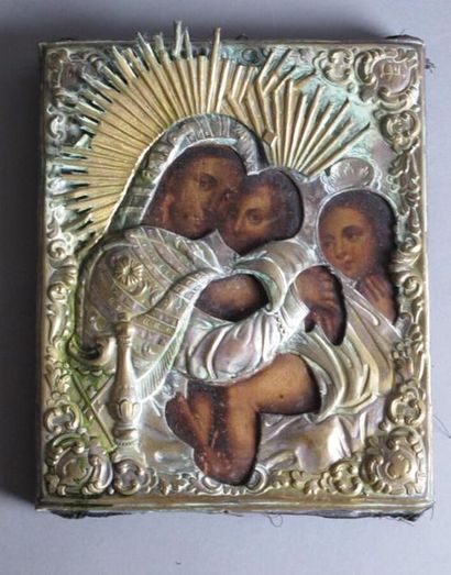 null La Vierge à l'enfant avec Saint Jean enfant, Icône russe, fin du XIXe siècle,...