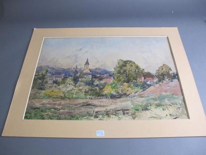null William THORLEY(1857-1935)
Vue de village 
Aquarelle sur papier signée en bas...