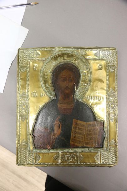 null Christ Pandokrátor, Icône d'origine de Russie centrale, du début du XIXe siècle,...