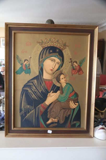 null Deux reproductions d'icônes figutant ; Saint Michel l'archange et Vierge à ...