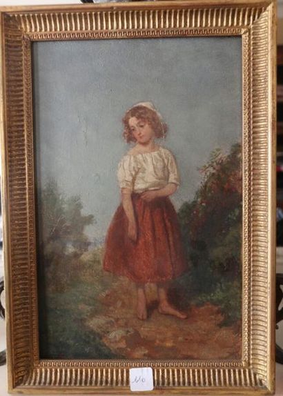 null 19th century school. 
Little girl. Oil on panel, monogrammed DC bottom left....