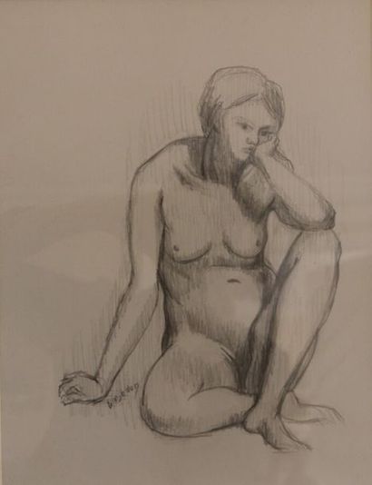 null H.Benod (XXe siècle)
Femme nue assise. 
Crayon sur papier, signé en bas à gauche....