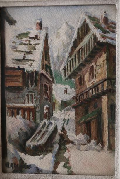 Mr. Delorme (Xxe). 
Mountain village, 
Watercolor...