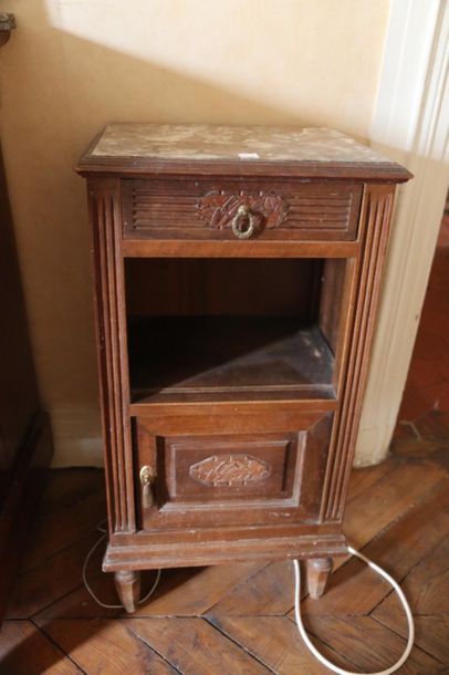 null Bedside table with a locker and a drawer. Breaking marble top circa 1920.
