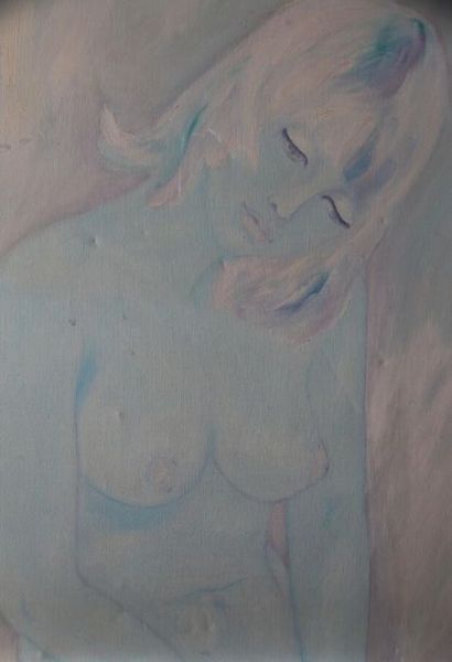 null Alicya Ogonowska (XXe) 
Femme en bleue. 
Acrylique sur toile, signée en haut...