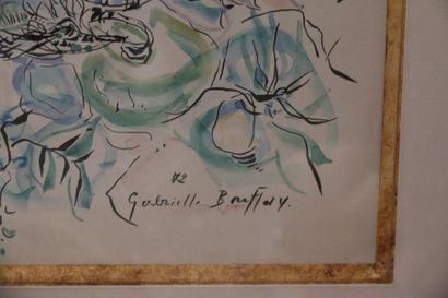 null Gabrielle Bouffay (1930) . 
Crapaud. Aquarelle et encre sur papier signée en...