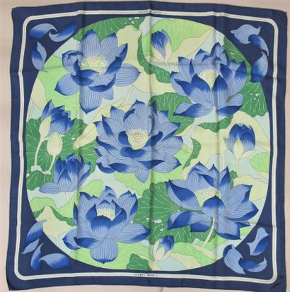 null HERMÈS Paris

Printed silk square, titled "Fleur de Lotus" by Christiane Vauzelles...