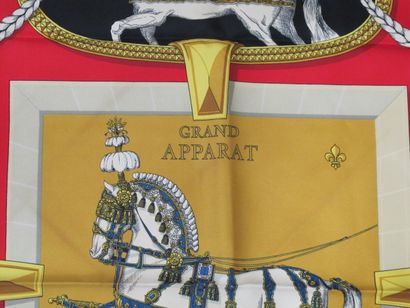 null HERMES Paris

Printed silk square, titled "Grand Apparat" by Jacques Eudel

With...