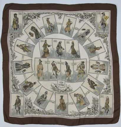 null HERMÈS Paris

Printed silk square titled "La Tenue de Vénerie" by Charles-Jean...