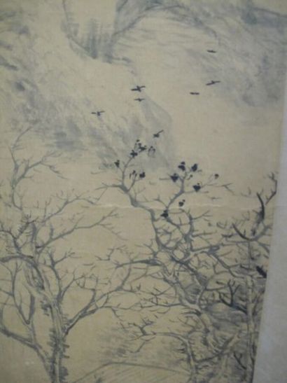null Chine XXe siècle. Peinture avec poème à l'encre de Chine. 90 x 39 cm