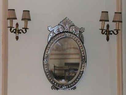 null Mirror in Murano glass, pair of brass sconces