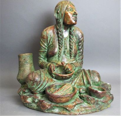 null Plaster subject "Indian". Green patina. 
Work from the 50's
H. 55 cm
