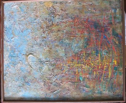 null Modern school. 
Abstract composition. 
Oil on canvas, signed lower right. 
66...