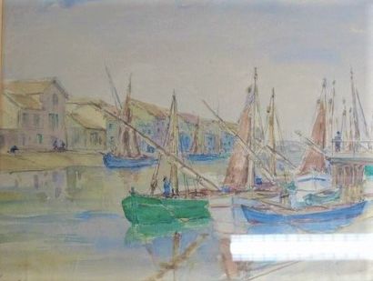 null Ecole française du XXème siècle.
Voiliers au port, aquarelle sur papier, située...