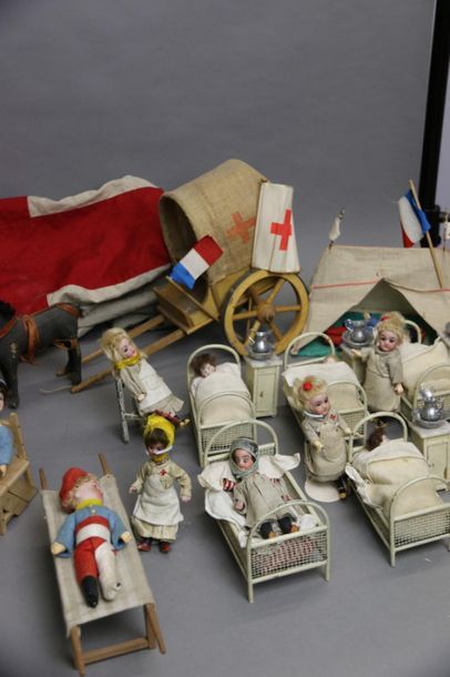 null Diorama depicting a field hospital in a "RED FRENCH CROSS" tent - infirmary...