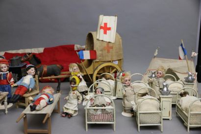 null Diorama depicting a field hospital in a "RED FRENCH CROSS" tent - infirmary...