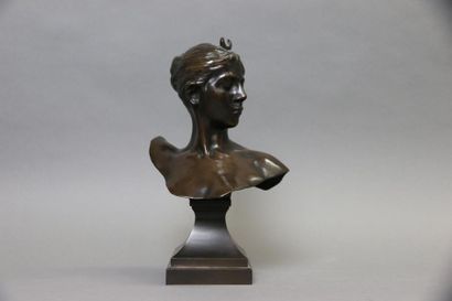 null Alexandre Falguière (1831-1900)
Buste de Diane en bronze patiné 
H.25 cm