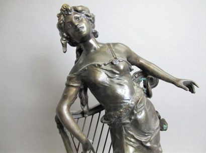 null D'après Hippolyte François MOREAU (1832-1927).
Jeune fille à la harpe en régule...