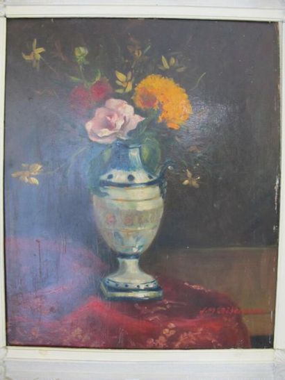null Ecole française du XIXème siècle
.
Vase de fleurs.
Huile sur isorel portant...