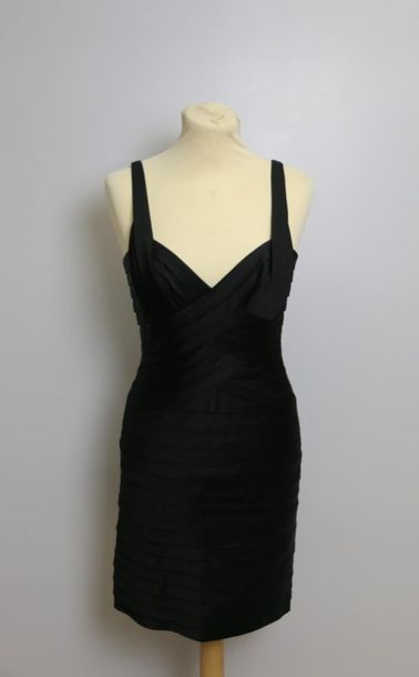 null BCBGMAXAZRIA,
Black satin cocktail dress with thin straps, fully pleated. 
Size...