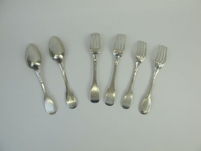null One 950°/°° silver cutlery net model and three forks and one 950°/°° silver...