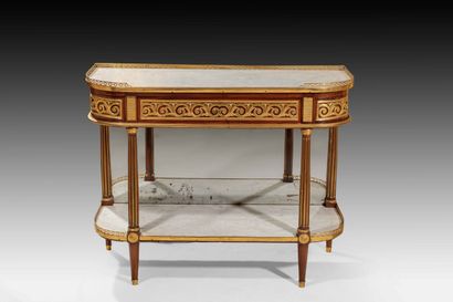 null Middle console in mahogany and mahogany veneer, the top bordered by an openwork...