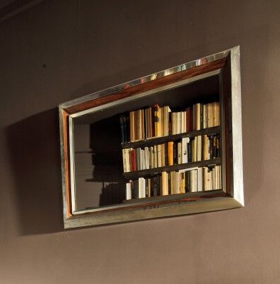 Rectangular mirror in chromed metal and rosewood...