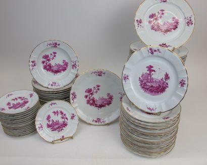 null 
BERNARDAUD. Service "Vincennes" in porcelain, reproduction in purple cameo...