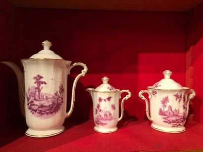 null 
BERNARDAUD. Service "Vincennes" in porcelain, reproduction in purple cameo...