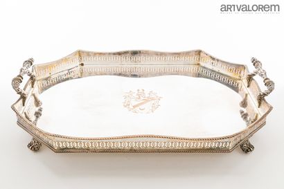 null Octagonal shaped silver-plated metal tray, openwork border, underlined with...