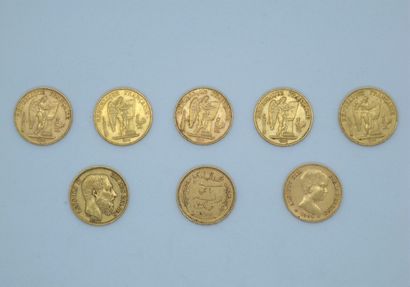 null Cinq 20 francs or 1877, 1893 et 1895

20 francs or Tunisie 1904

20 francs belge...