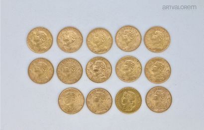 null Quatorze 20 francs Suisse, années 1914, 1935, 1947, 1949 

Poids total: 90,3...