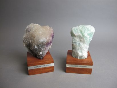 null Two Fluorite crystals, one green from Brazil and the other violet from France....
